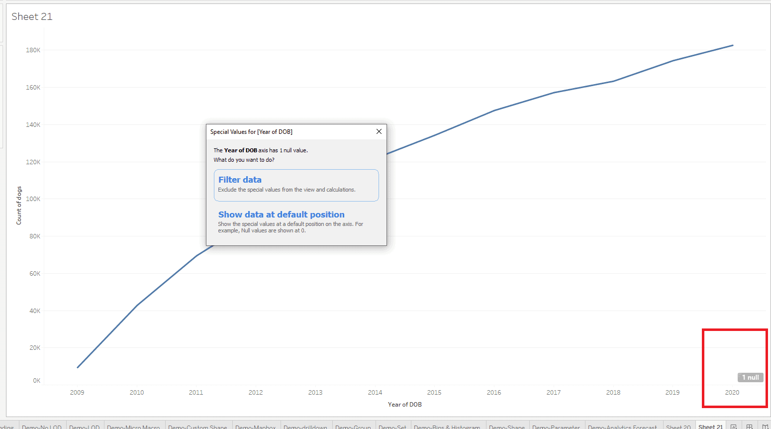 tableau if value not in list